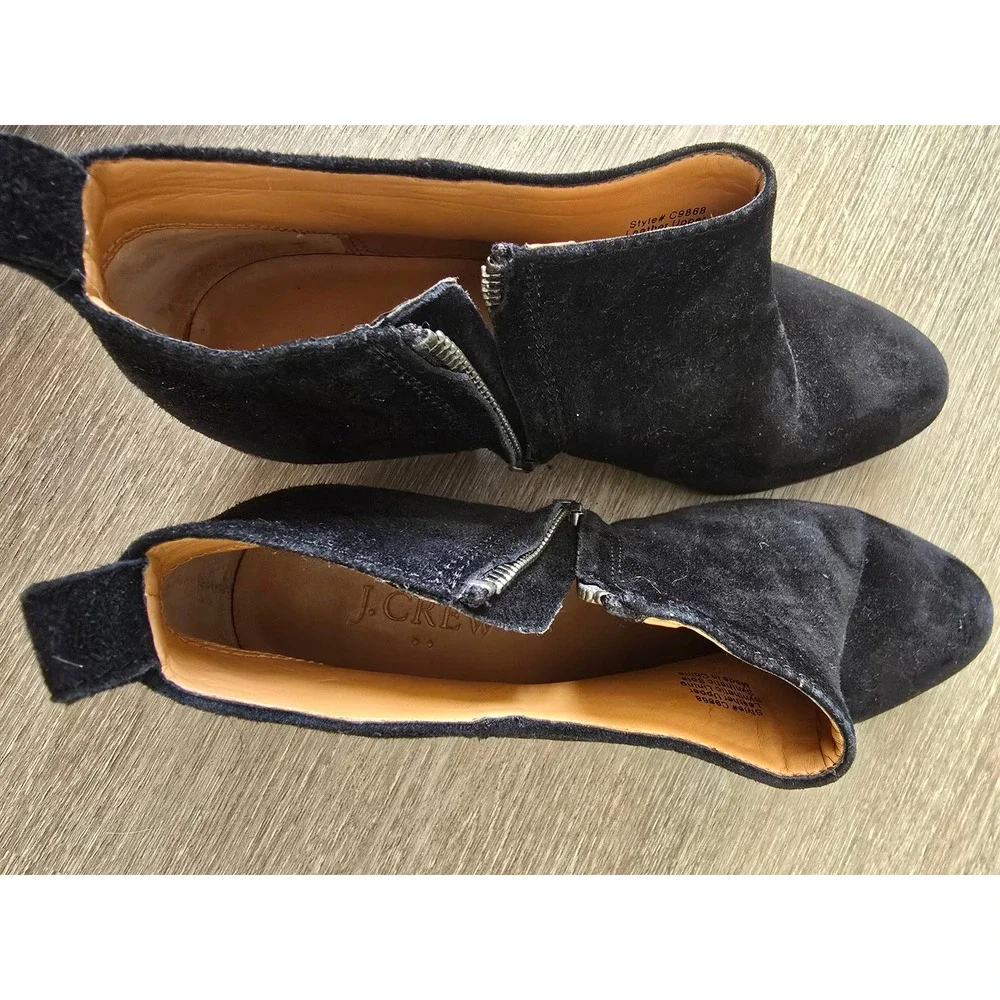 J. Crew Black Suede Side Zip Ankle Booties‎ Women's Size 6.5